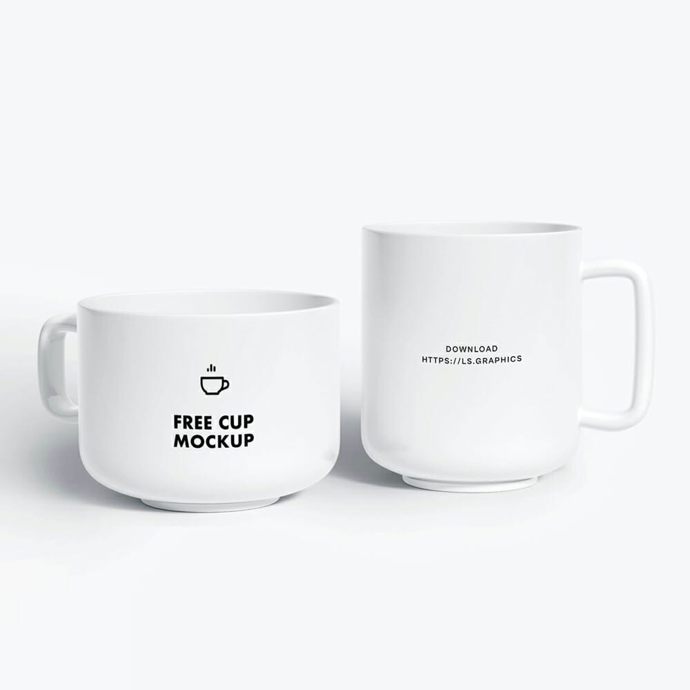 2 Ceramic Cups Free PSD Mockup