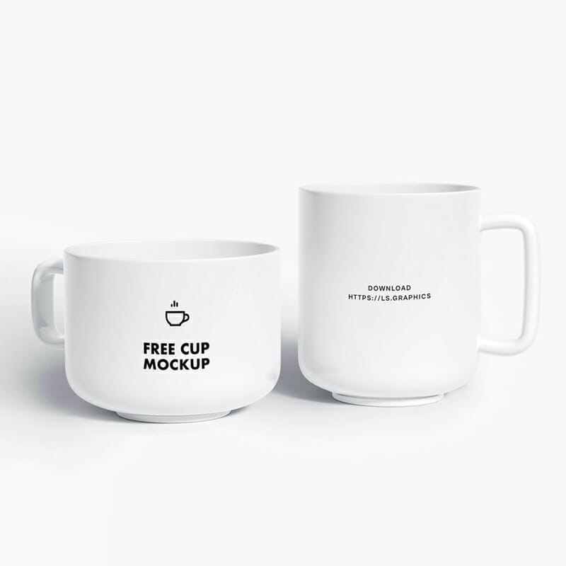 2 Ceramic Cups Free PSD Mockup