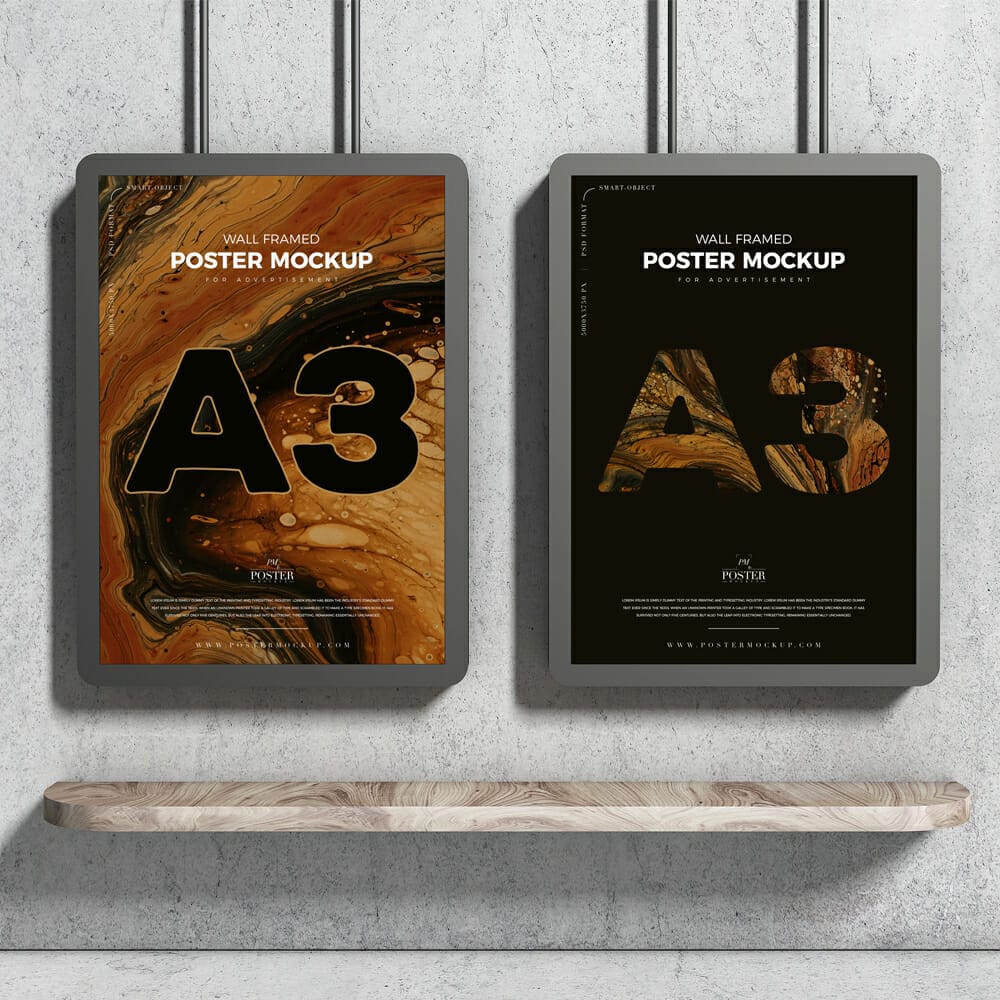 A3 Advertising Wall Framed Poster Mockup