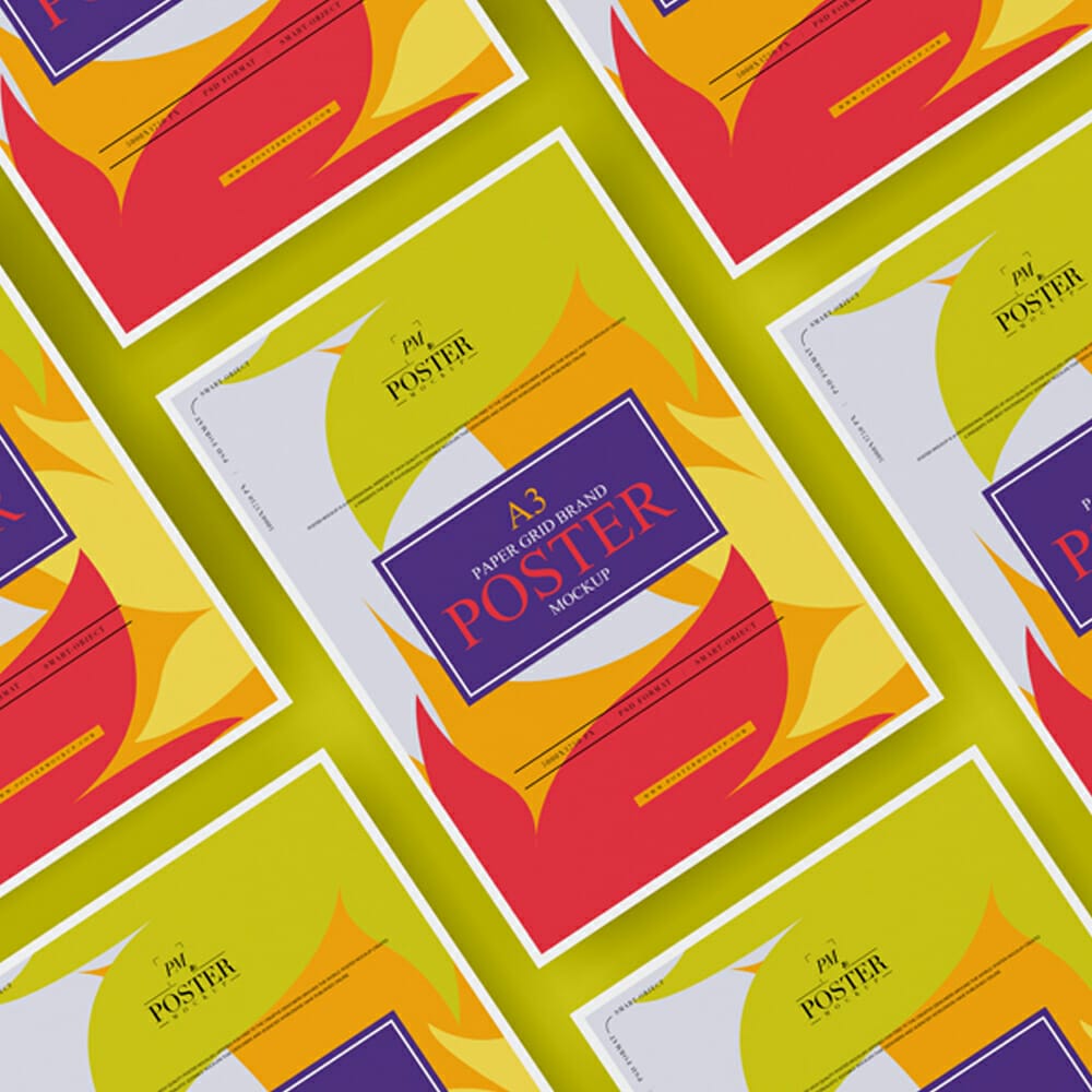 A3 Paper Grid Brand Poster Mockup