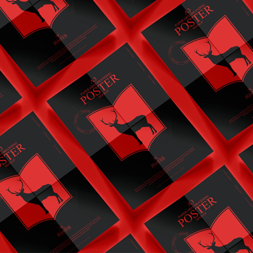 A3 Paper Grid Branding Poster Mockup