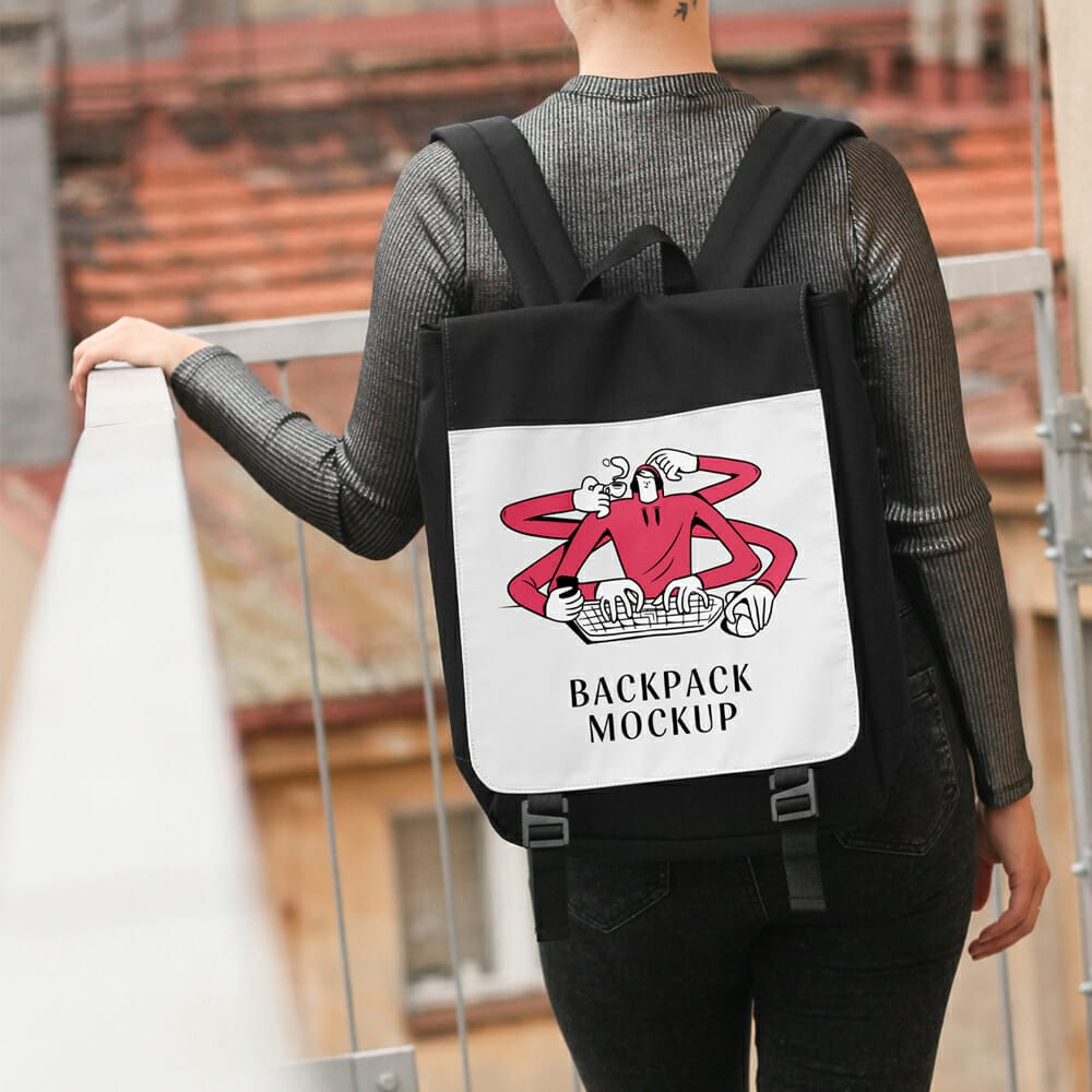 Backpack On Women Mockup