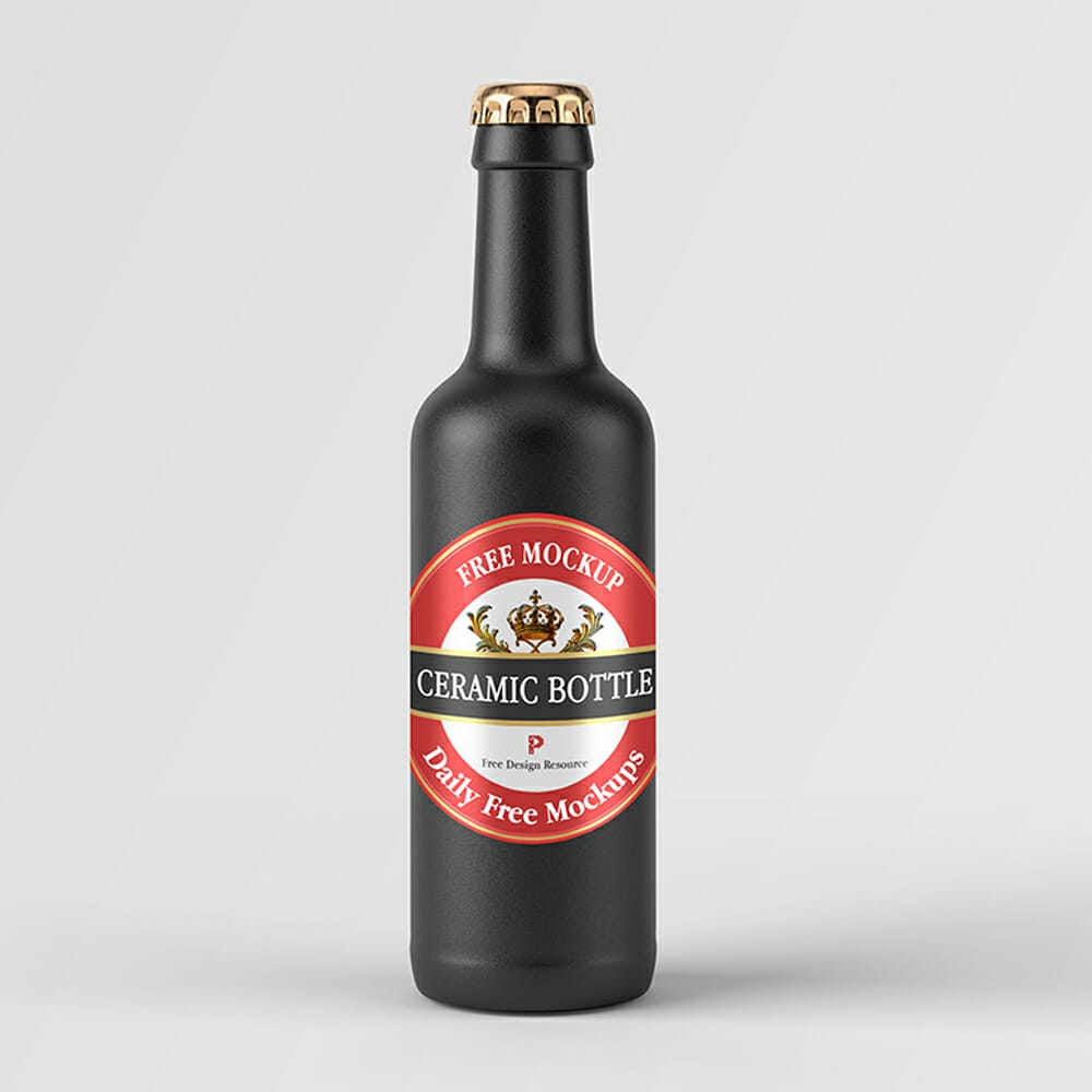 Free Ceramic Beverage Bottle Mockup