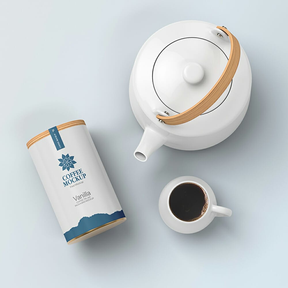 Free Coffee Tin Jar Packaging Mockup