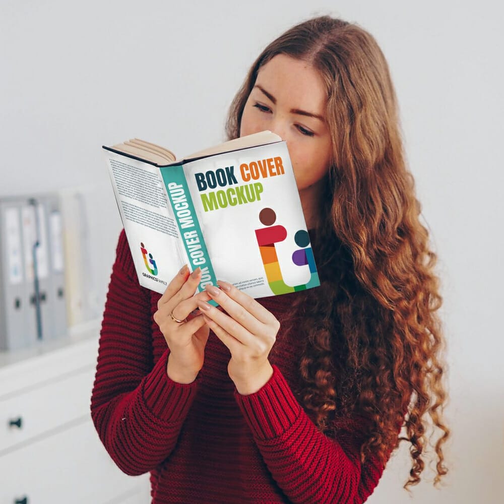 Free Girl With Book Cover Mockup