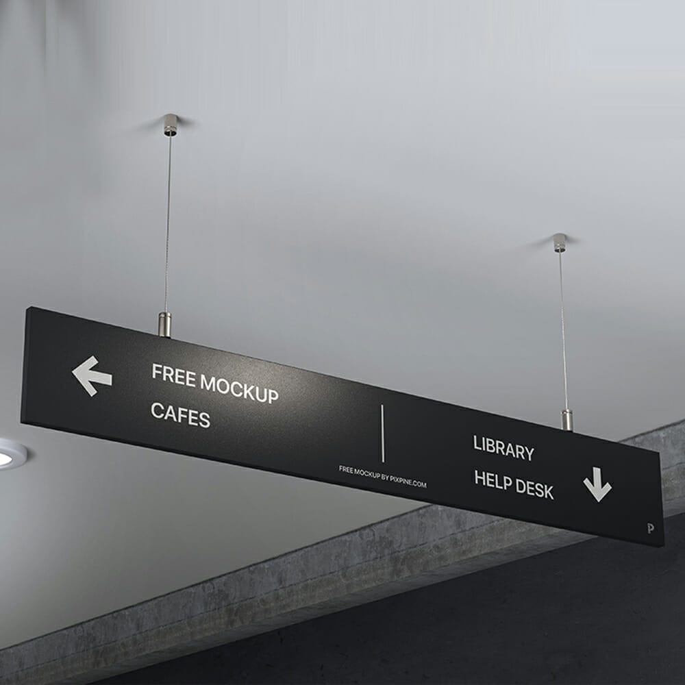 Free Hanging Direction Sign Mockup