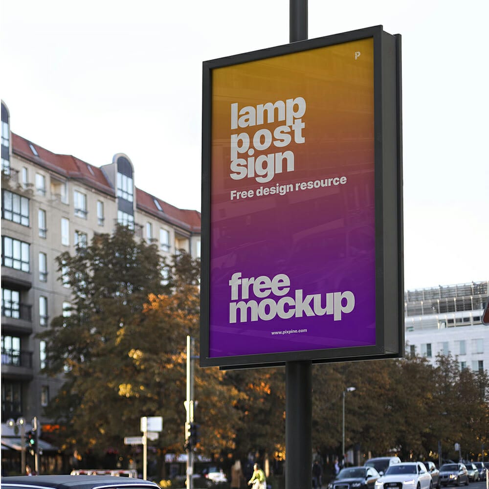 Free Lamp Post Advertising Sign Mockup