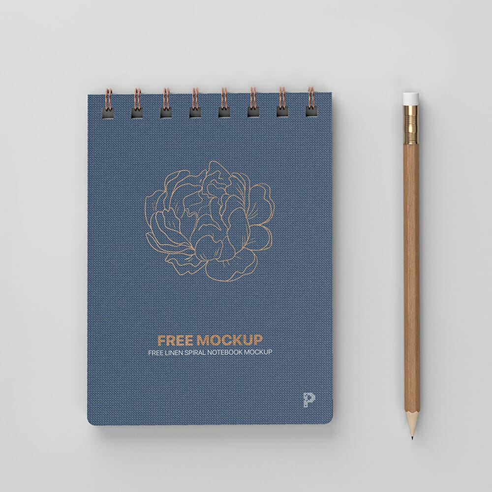 Free Linen Spiral Notebook Mockup