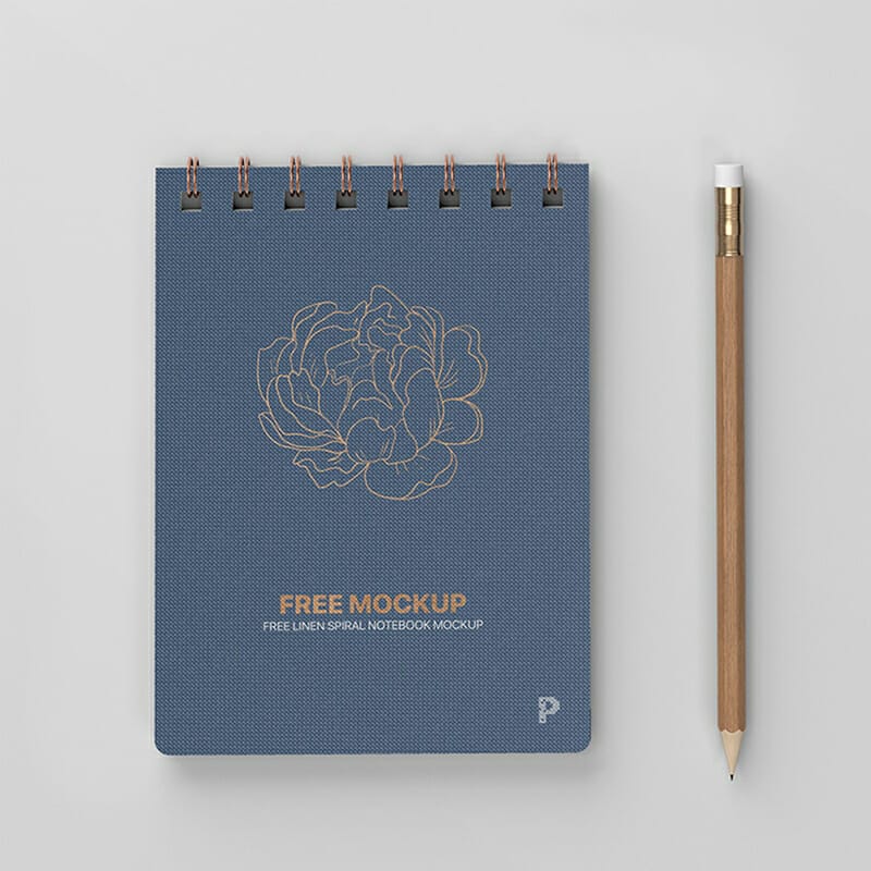Free Linen Spiral Notebook Mockup
