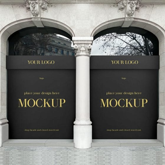 Free Logo Mockup On Shop Facade And Closed Storefront