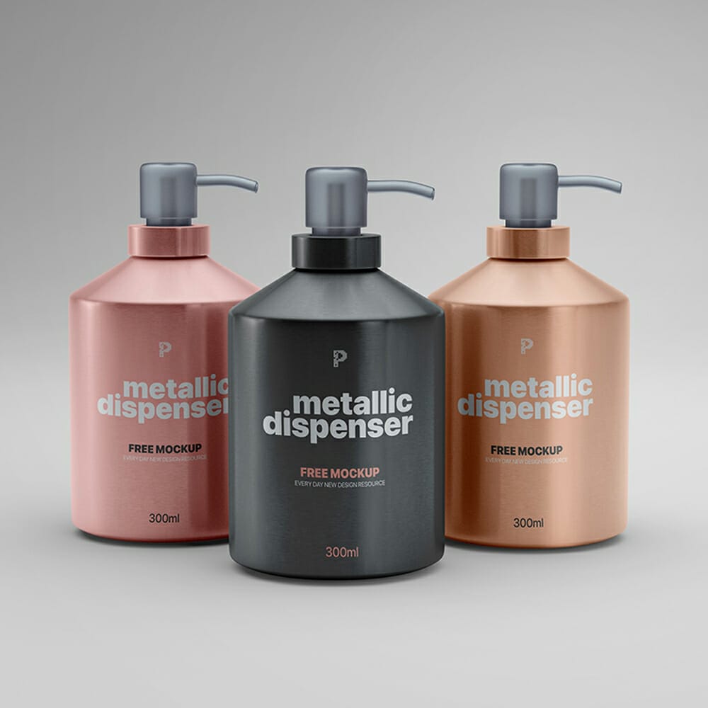 Free Metallic Pump Dispenser Bottle Mockup