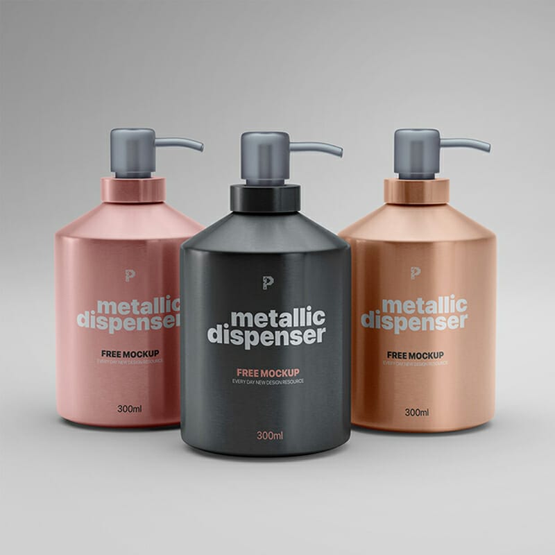 Free Metallic Pump Dispenser Bottle Mockup