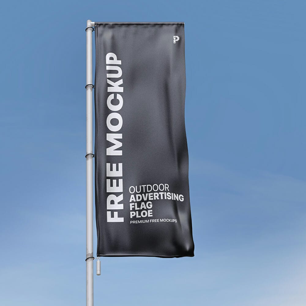 Free Outdoor Advertising Flag Pole Mockup