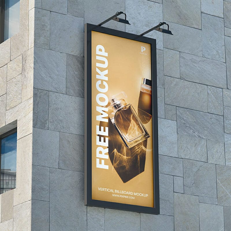 Free Outdoor Vertical Building Billboard Mockup