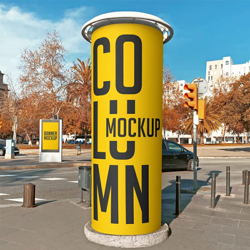 Free Round Street Advertising Column Mockup