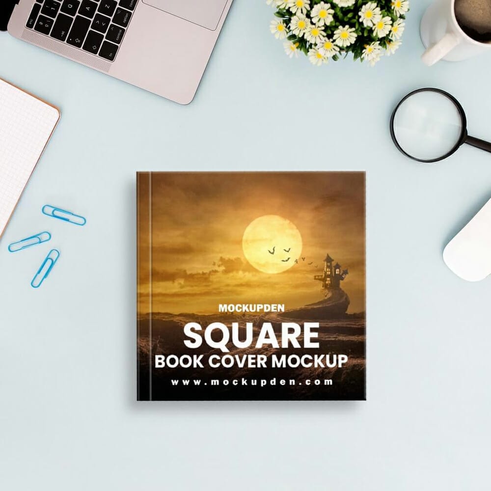 Free Square Book Cover Mockup PSD Template