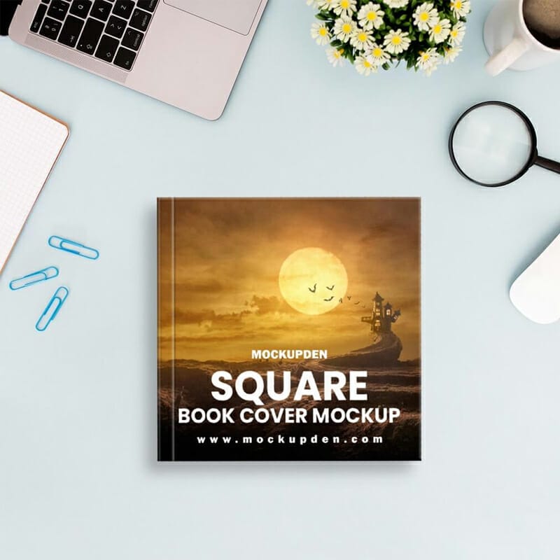 Free Square Book Cover Mockup PSD Template