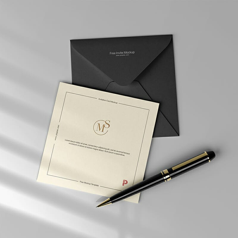 Free Square Invitation Card And Envelope Mockup