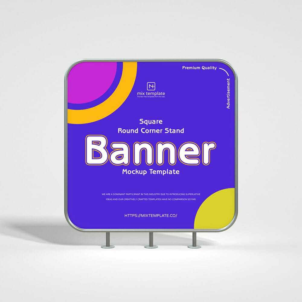 Free Square Round Corner Stand Banner Mockup Template