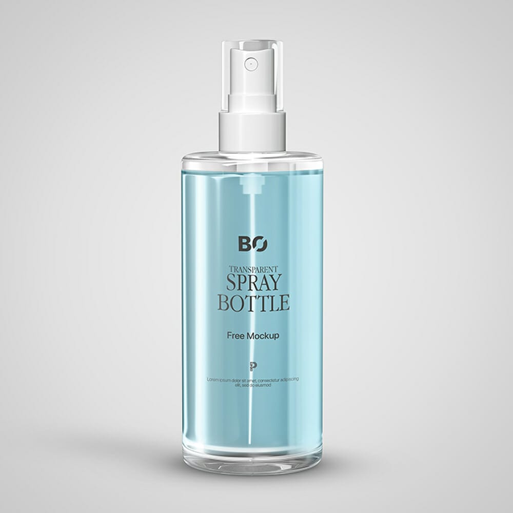 Free Transparent Spray Bottle Mockup