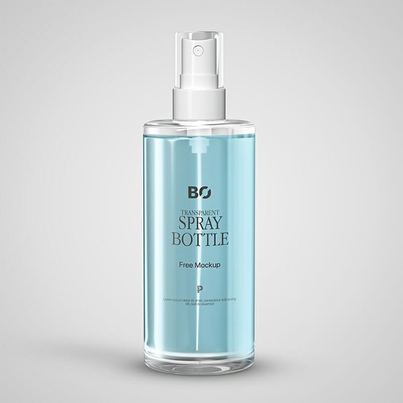 Free Transparent Spray Bottle Mockup
