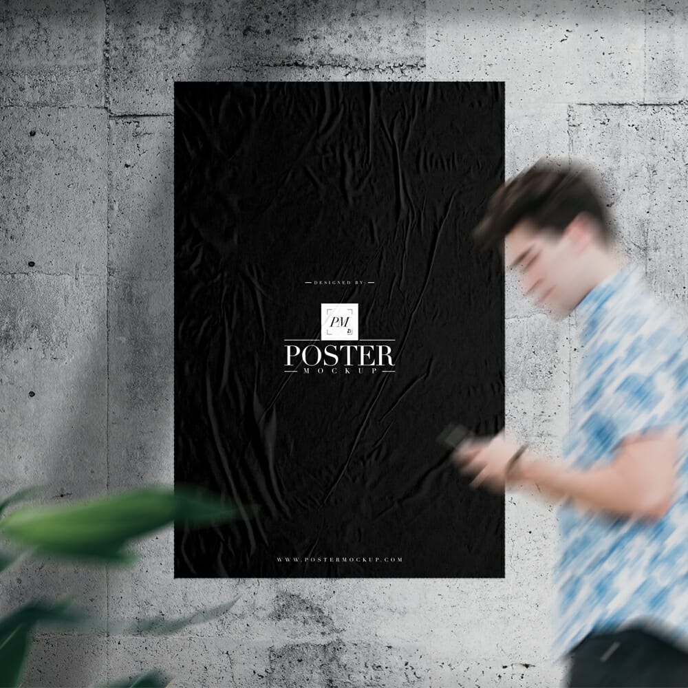 Glued Paper On Concrete Wall Poster Mockup