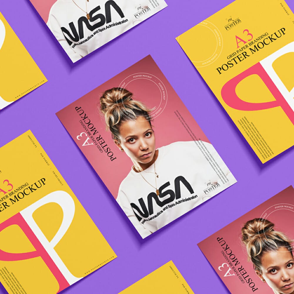 Grid A3 Paper Branding Poster Mockup