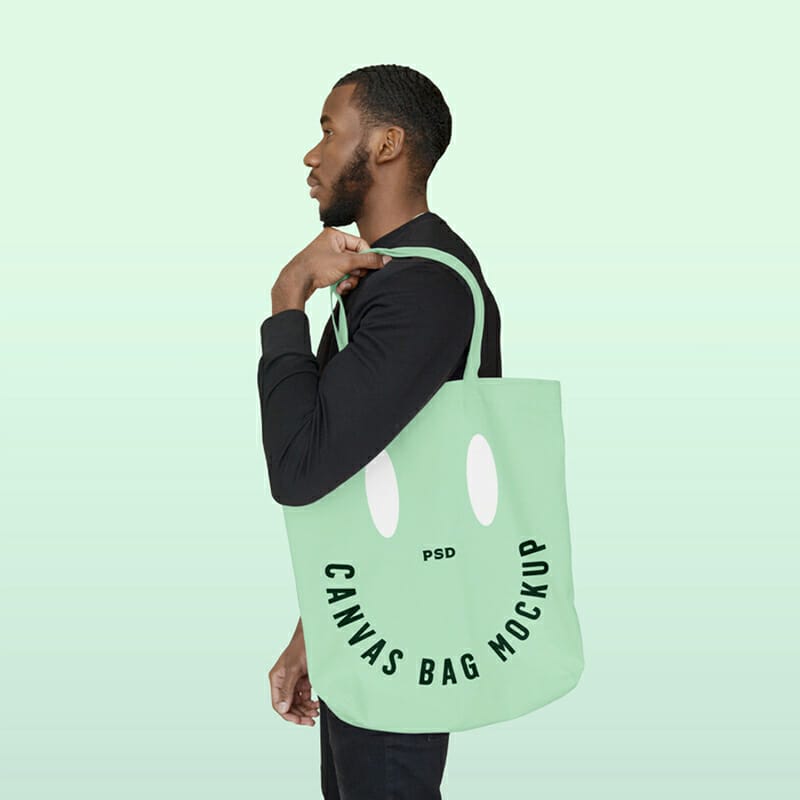 Men With Canvas Bag Mockup