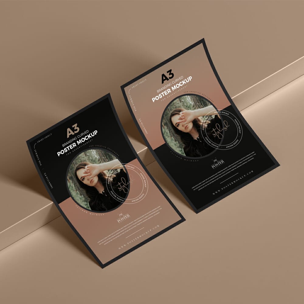 PSD Branding A3 Curved Poster Mockup