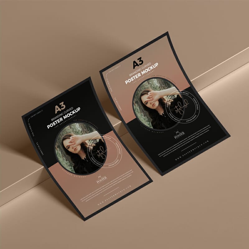 PSD Branding A3 Curved Poster Mockup
