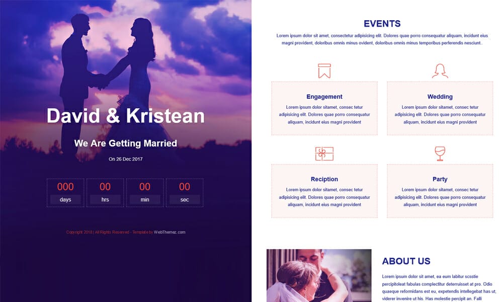 Pretty Wedding Bootstrap Website Template