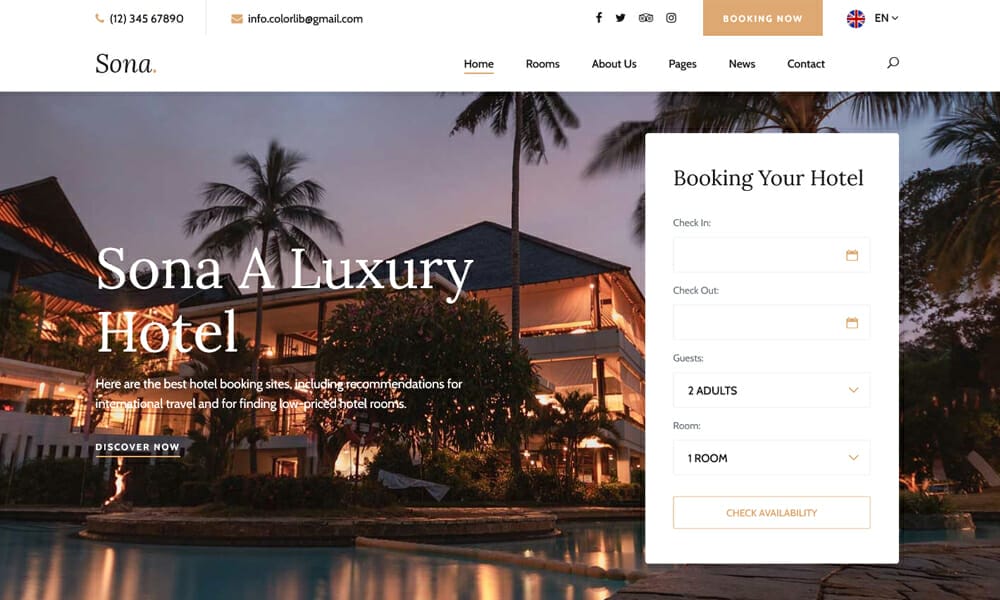 Sona - Hotel Booking Website Template