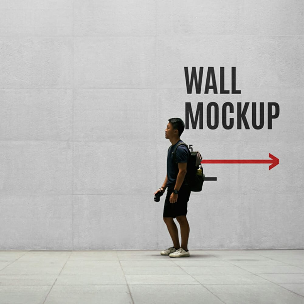 Wayfinding Wall With Men Mockup