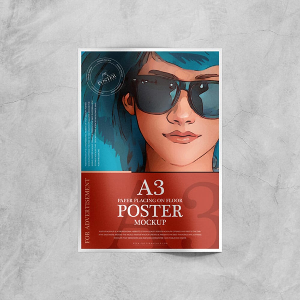 A3 Paper Placing On Floor Poster Mockup