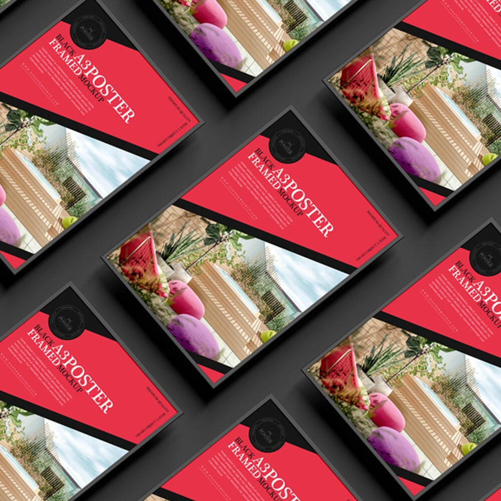 Black Framed A3 Poster Mockup