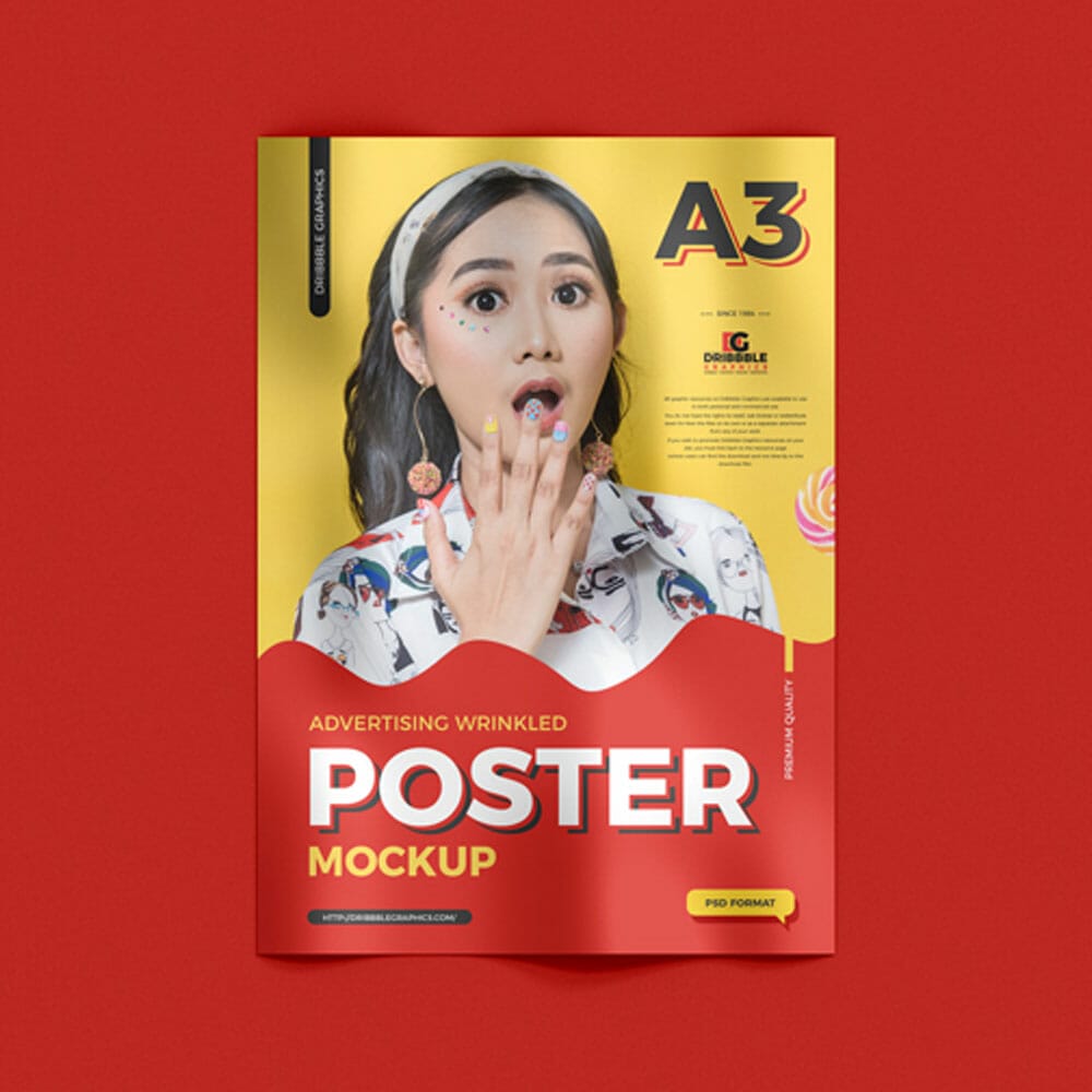 Free Advertising A3 Wrinkled Poster Mockup