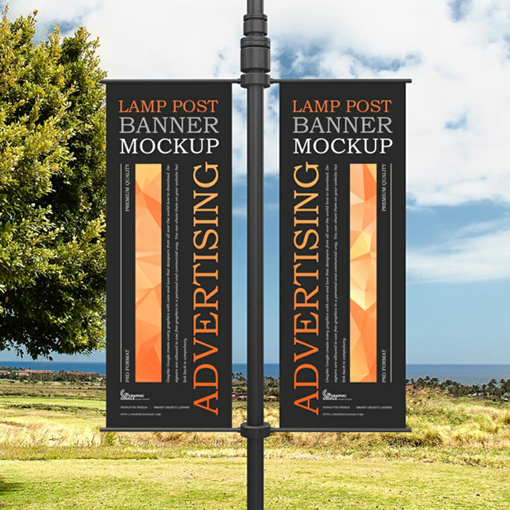 Free Advertising Lamp Post Banner Mockup