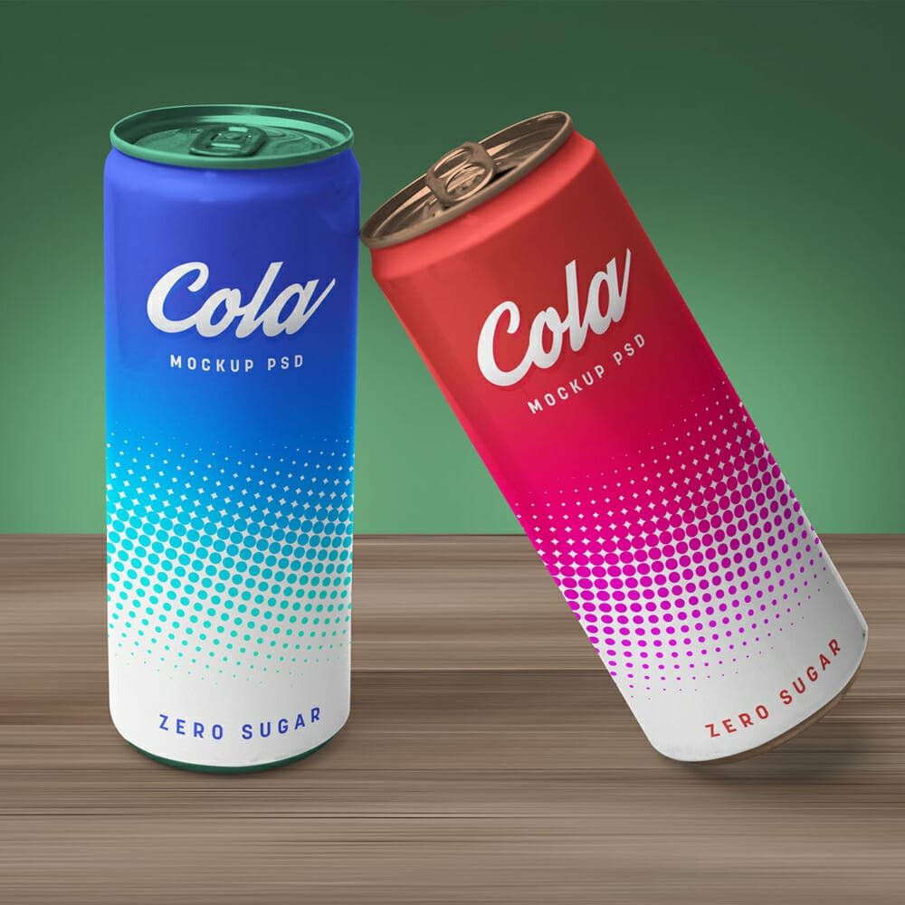 Free Fizzy Drink Slim Soda Tin Cans Mockup PSD