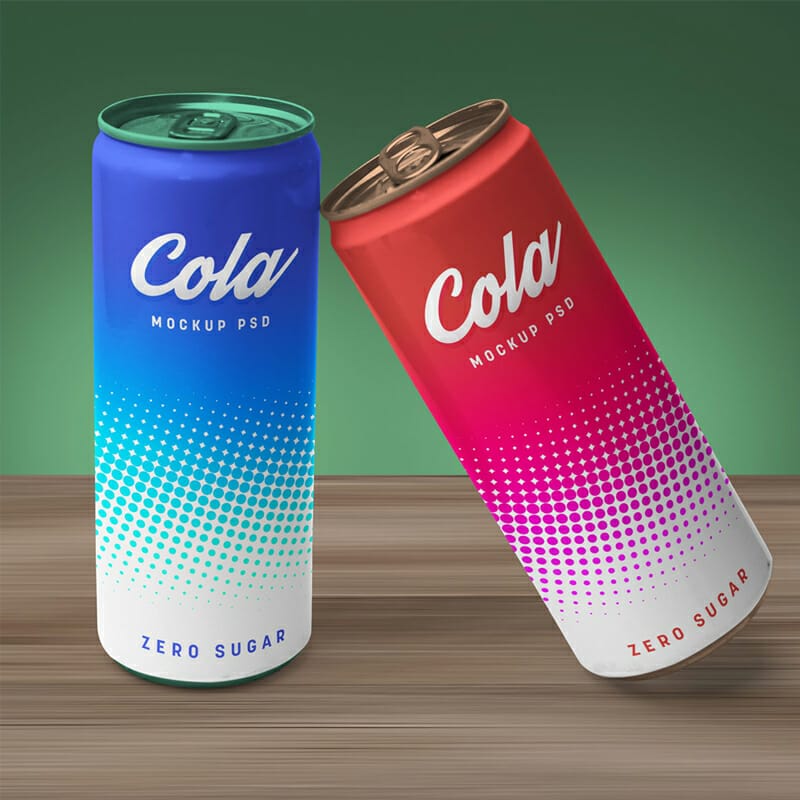 Free Fizzy Drink Slim Soda Tin Cans Mockup PSD