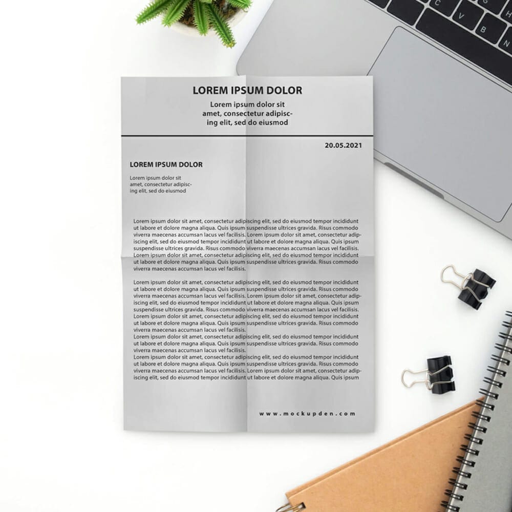 Free Folded Letter Mockup PSD Template