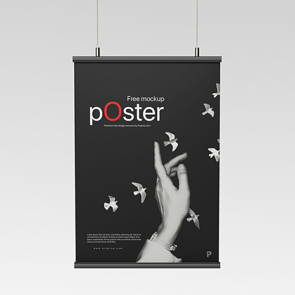 Free Hanging Poster PSD Mockup