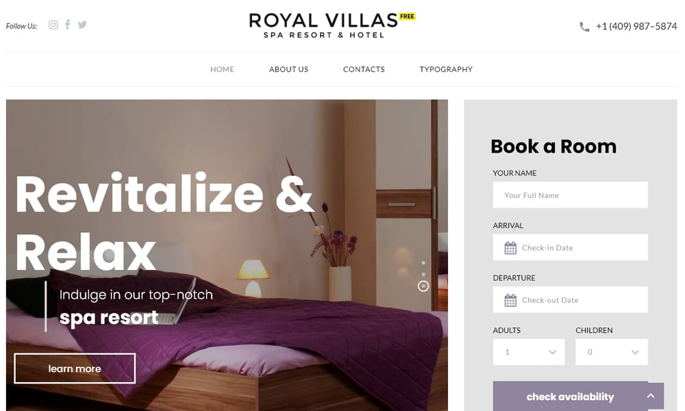 Free Hotel Website Template