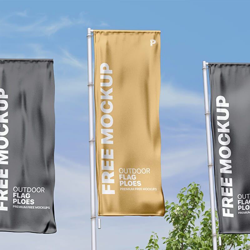 Free Outdoor Flag Poles Mockup