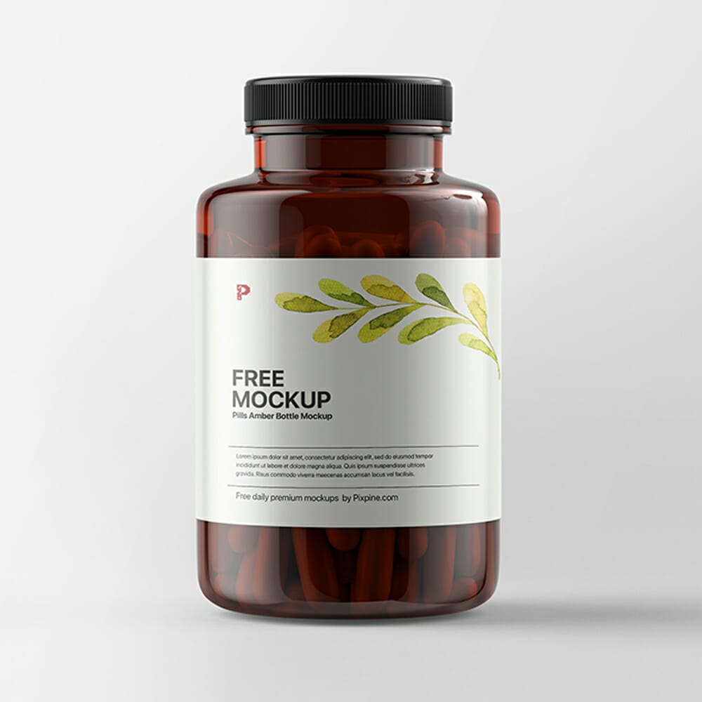Free Pills Amber Bottle Mockup