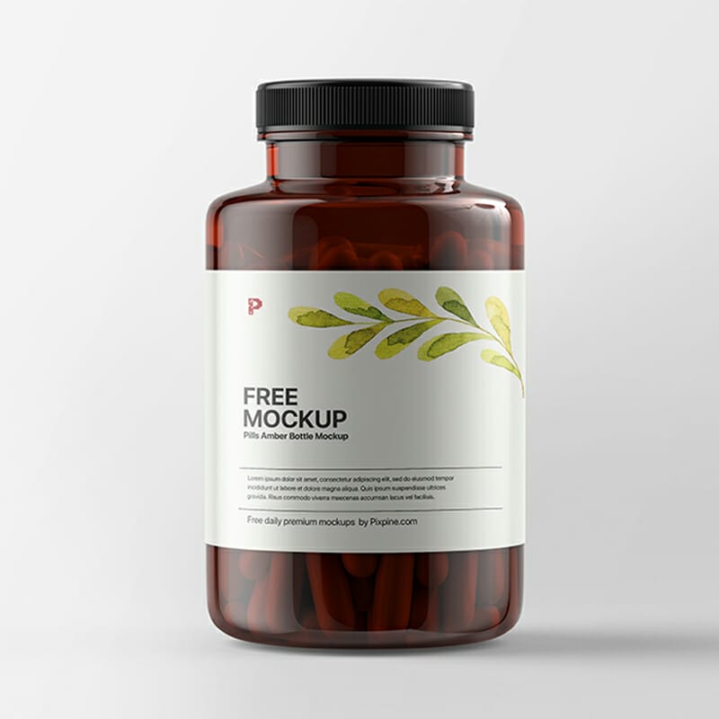 Free Pills Amber Bottle Mockup