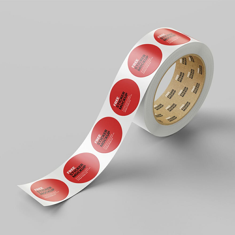 Free Round Roll Sticker Mockup