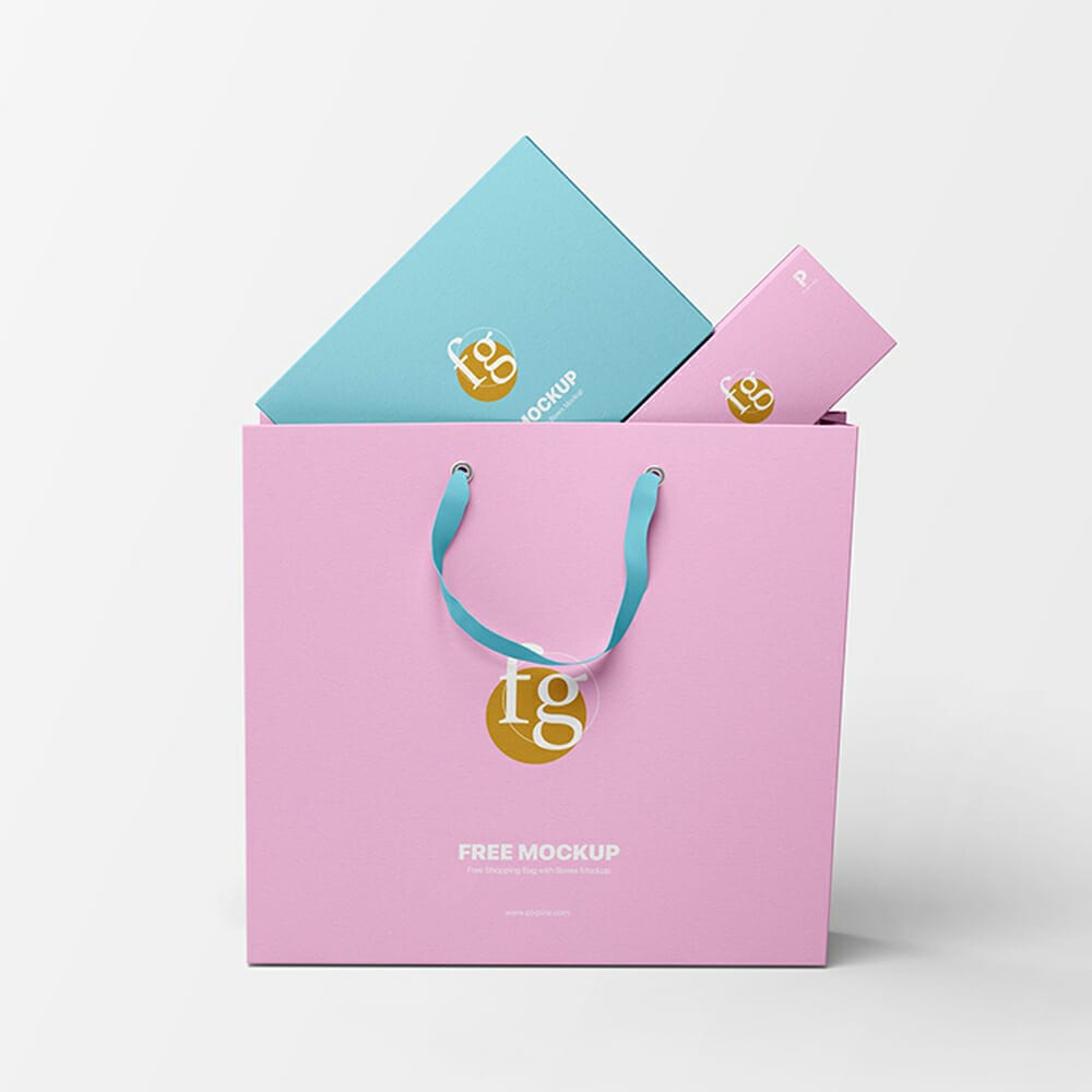Free Shopping Bag With Boxes Mockup