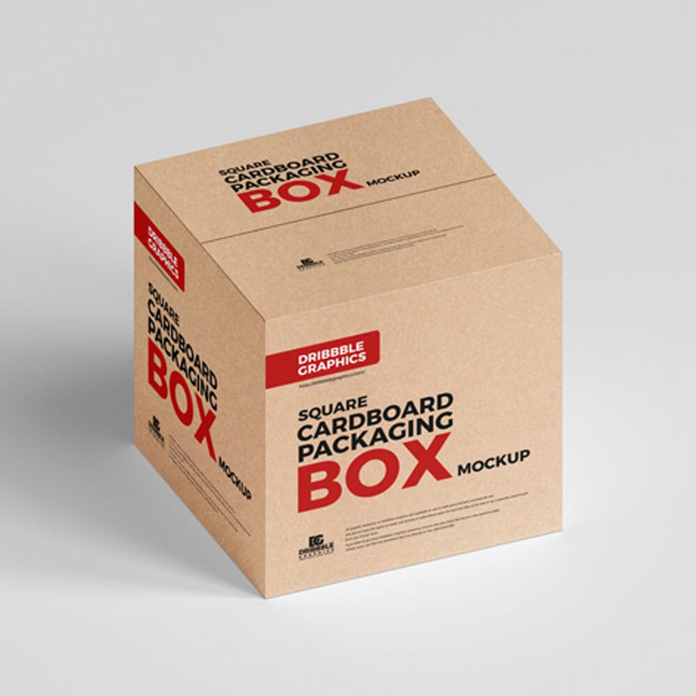 Free Square Cardboard Packaging Box Mockup