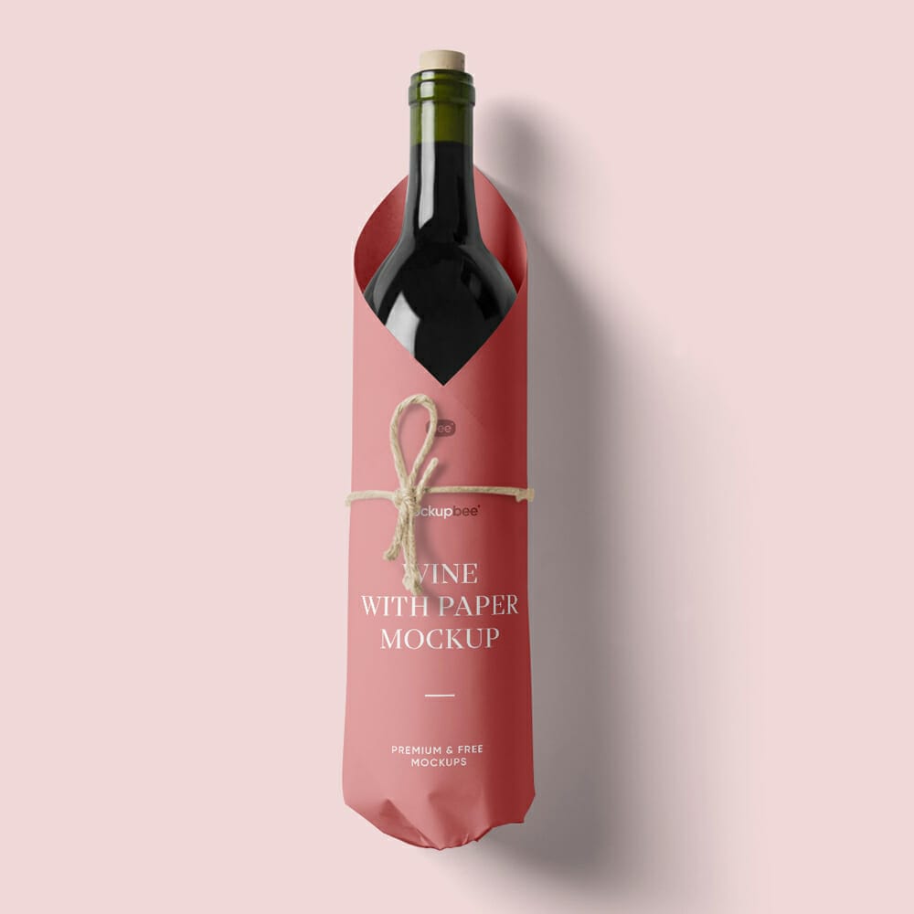 Free Wine With Paper Mockup