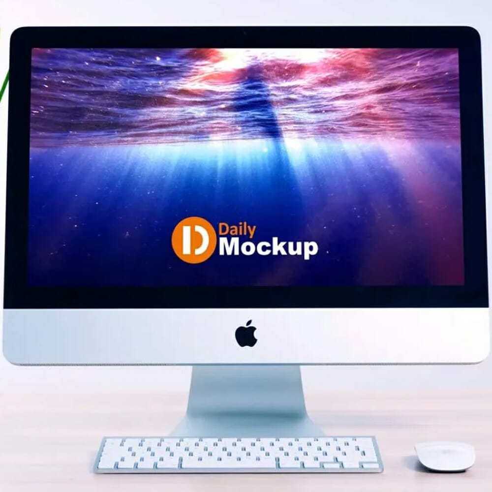 Free iMac Mockup With Desk Mockup